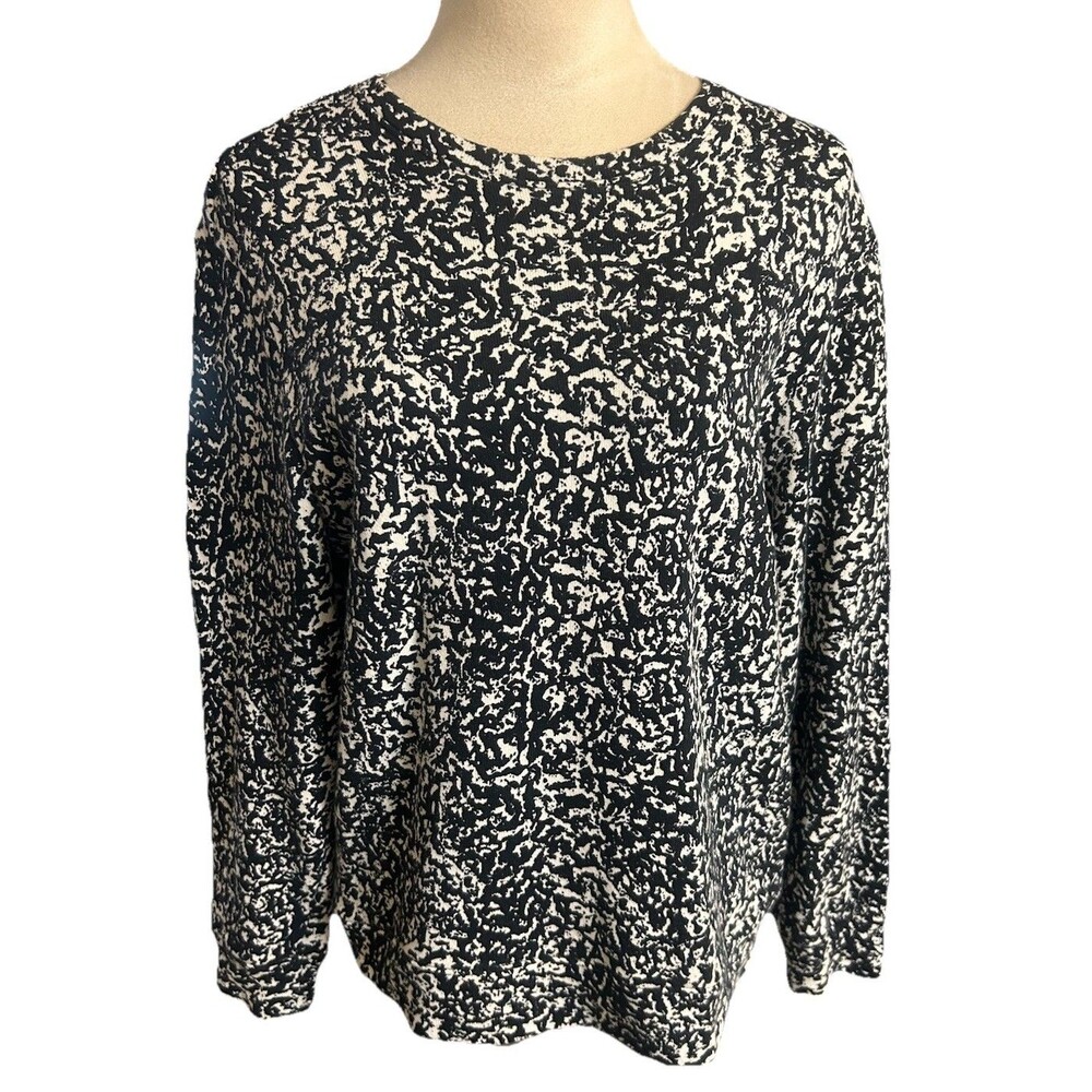 Pistola Womens Sz S Cotton Terry Abstract Black White Knit Pullover Top Sweater